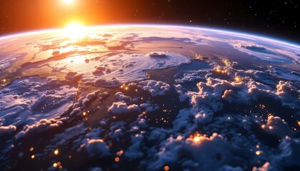 Close-Up of Earth from Space with Detailed Continents and Atmospheric Layers