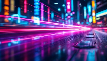 Futuristic Neon Background with Holographic Light Effects in Electric Blue, Pink, and Purple Tones