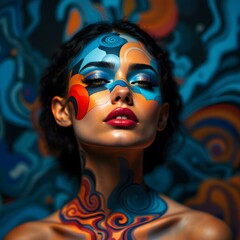 Abstract portrait of a woman with art on her face 