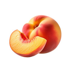 Peaches and peach slices, side view, transparent background image