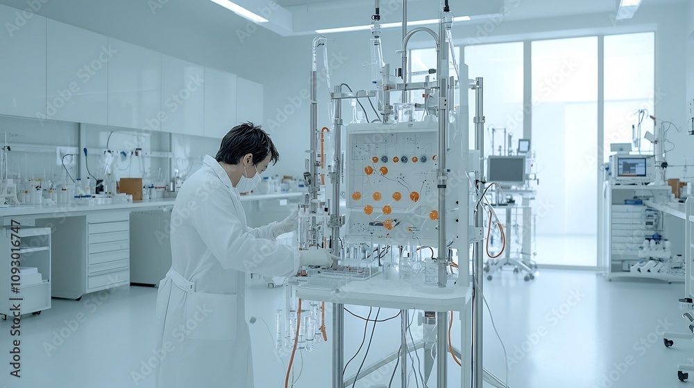 Aufkleber dedicated researcher studying effects of experimental medicinal compound in sterile laboratory setti