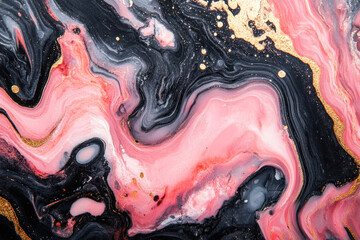 Abstract swirl of pink, black, and gold marbled art