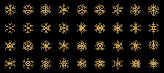 Vector Snowflakes icons. Gold Snowflake. Winter snow. Merry Christmas pattern
