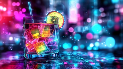 Colorful fruity cocktail with blur background.