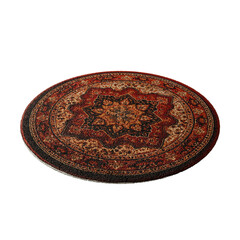 A rug with a pattern of flowers and a star is on a white background