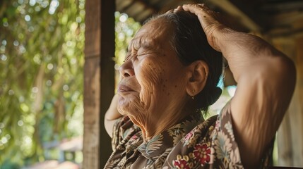Person sitting in a dimly lit room, holding head with both hands, looking distressed. Symbolizing stress and mental strain due to a nerve disorder.