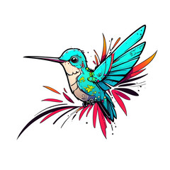 Obraz premium Vibrant Hummingbird in Flight: A Colorful Artistic Depiction
