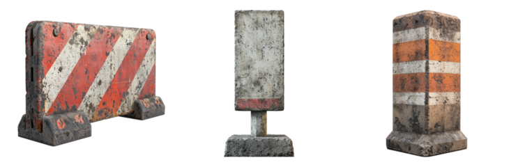 Weathered Traffic Barricades for Urban Settings Isolated on transparent background