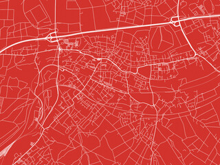 Christmas Map of Eschweiler, Germany in Snowy White on Festive Red Background.