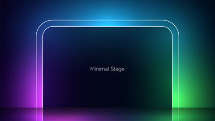 Geometric silhouette surrounded by mysterious neon light. Black hole with ambiance light effect. 3d render illustration of dark black square and circle against a radiant vibrant gradient backdrop. 