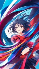 Abstract anime flow dynamic shapes bright colors energetic motion