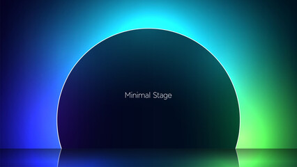 Geometric silhouette surrounded by mysterious neon light. Black hole with ambiance light effect. 3d render illustration of dark black square and circle against a radiant vibrant gradient backdrop. 