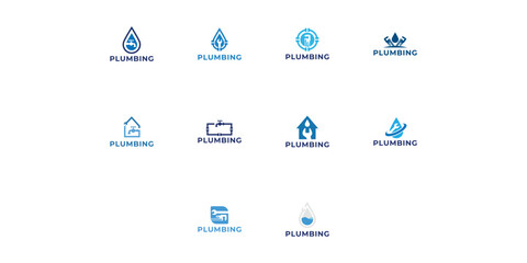 Set of plumbing service logo design template.