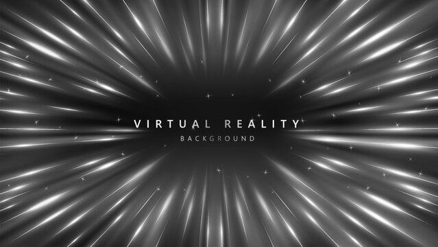 Virtual Reality VR background with zoom effect. Abstract speed lights motion background. Illustration of spreading lines shiny effects for ecommerce signs retail shopping. 
