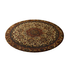 A round rug with a pattern of flowers and leaves