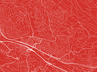 Christmas Map of Esslingen am Neckar, Germany in Snowy White on Festive Red Background.
