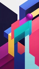 Anime abstract shapes layered geometric forms bright contrasting colors creating energy