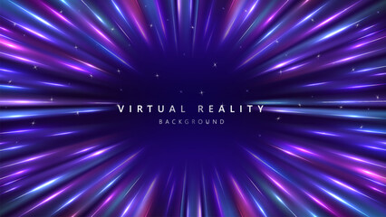 Virtual Reality VR background with zoom effect. Abstract speed lights motion background. Illustration of spreading lines shiny effects for ecommerce signs retail shopping. 
