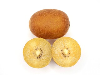 Delicious sungold kiwis isolated on a white background. Fresh fruit with alot of vitamin C