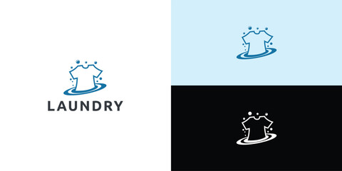 Laundry logo design. Simple laundry illustration logo with t-shirt and hanger symbol.