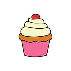 Adorable Cupcake Illustration with Pink Wrapper and Cherry