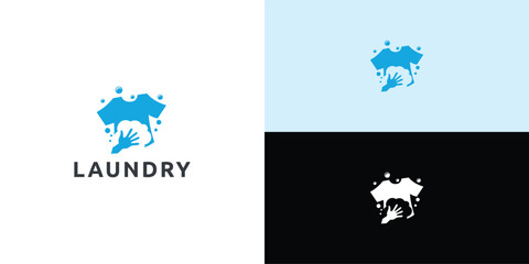 Laundry logo design. Simple laundry illustration logo with t-shirt and hanger symbol.