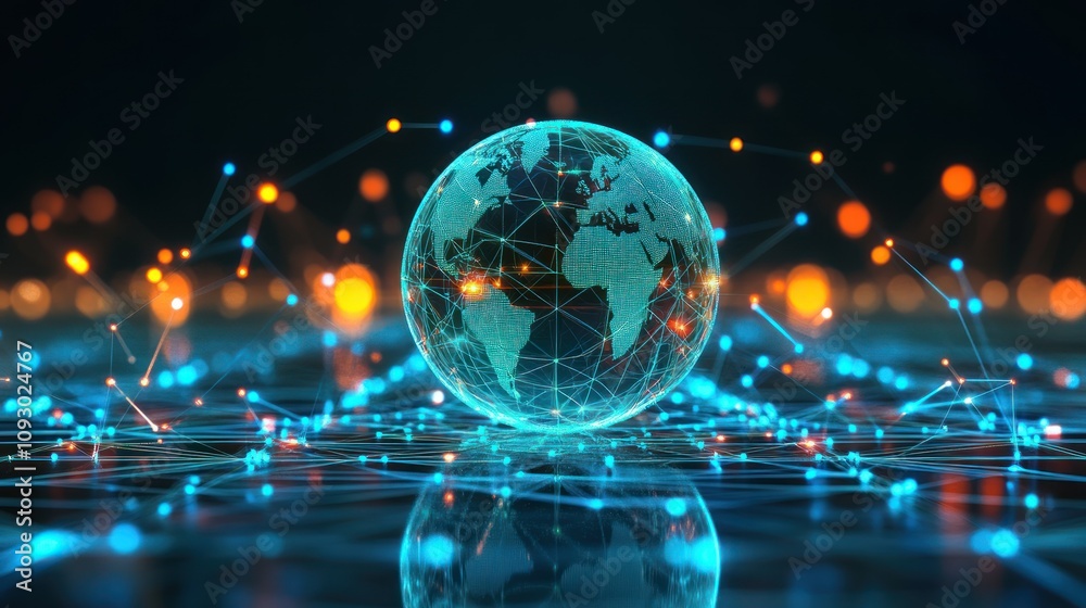 Poster global network connections digital world representation