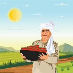 Indian Farmer In Farm Flat Vector