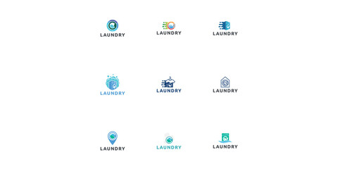 Set of Laundry logo design. Washing machine icon for laundry service business logo template.