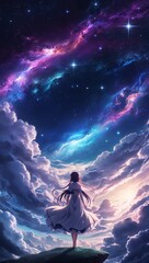 Obraz premium Anime dream sky cosmic stars surreal colors peaceful wonder