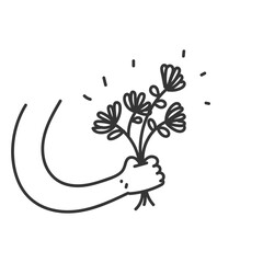 doodle hand holding flower in drawn sketch style