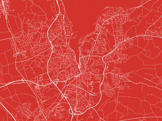 Christmas Map of Flensburg, Germany in Snowy White on Festive Red Background.