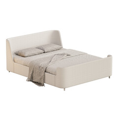 A white bed with a white blanket and two pillows