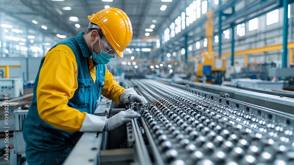 Poster experienced mechanical engineer diligently troubleshooting malfunctioning industrial conveyor belt d