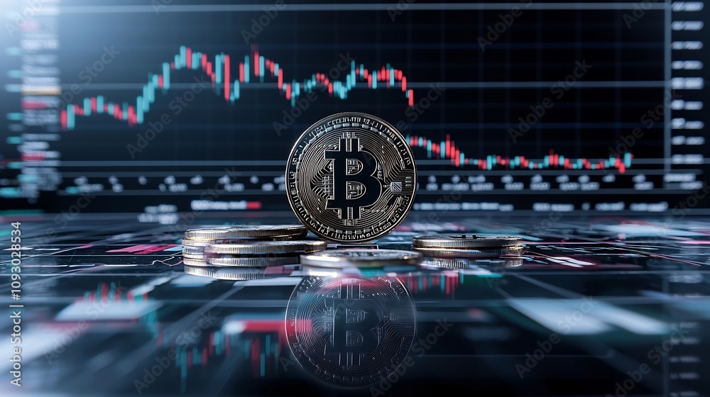 Poster elegant bitcoin chart elevated by the dramatic directional lighting of golden hour with natural shad