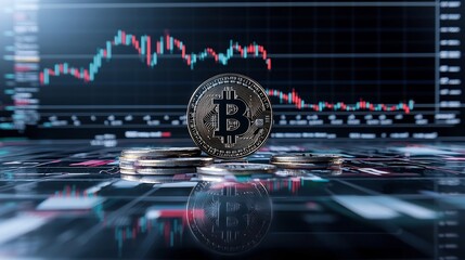 Elegant Bitcoin Chart Elevated by the Dramatic Directional Lighting of Golden Hour with Natural Shadows Accentuating the Data s Contours in a Captivating Cinematic Style Reminiscent of Film Noir