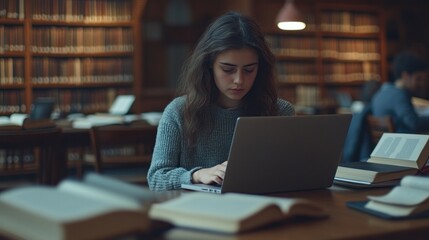 Young Woman Studying in a Library