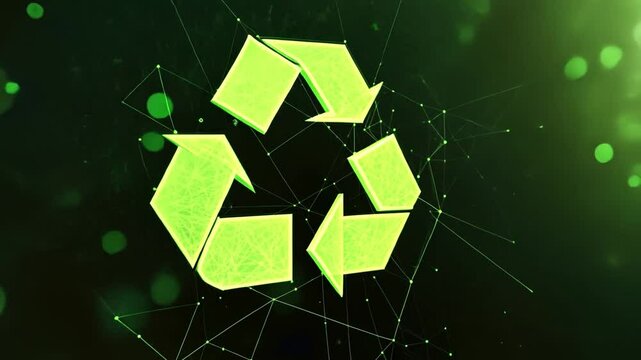 Green Recycling Symbol: An abstract and futuristic 3D rendering of the universally recognized recycling symbol.