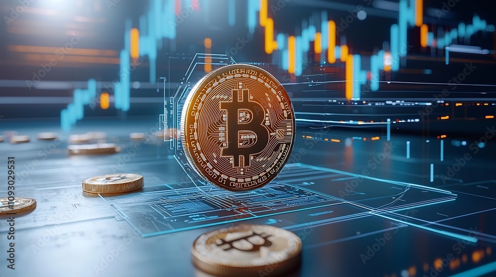 Leinwandbilder captivating bitcoin cryptocurrency market data visualization with pulsing geometric shapes bold colo