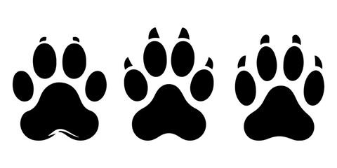 Paw print silhouette vector, Animal footprint.