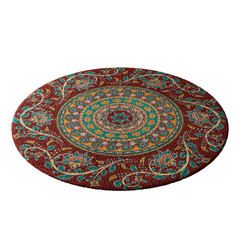 A red and green rug with a flower design