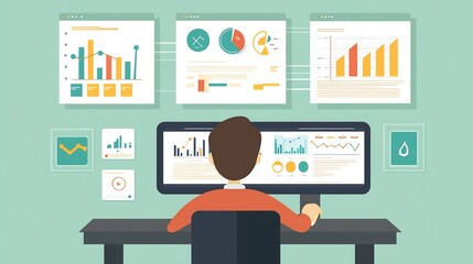 Flat design showcasing an AI driven marketing dashboard that enables data driven decision making  campaign automation