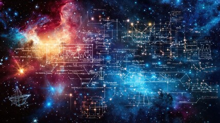 Fototapeta premium A cosmic visualization featuring data and diagrams related to space and astrophysics.
