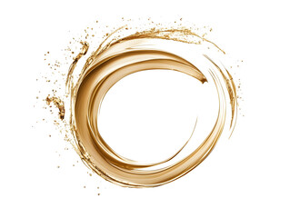 Liquid gold circular swirl splash isolated on white