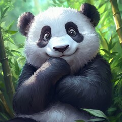 Obraz premium Adorable panda bear sitting amongst bamboo.