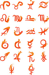 Elementals of fire astrological symbols for decoration on sign of zodiac and horoscope concept.
