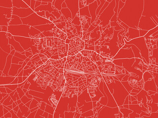 Christmas Map of Freiberg, Germany in Snowy White on Festive Red Background.