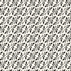 Vector geometric floral pattern. Ornamental seamless texture in traditional ethnic style. Abstract monochrome ornament with flower shapes.