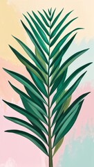 Botanical palm leaves on pastel background hand drawing
