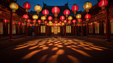 Obraz premium Decorated Chinese temple courtyard.